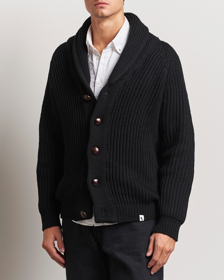 Men | Sweaters & Knitwear | Peregrine | Wilkinson Ribbed Wool Cardigan Black