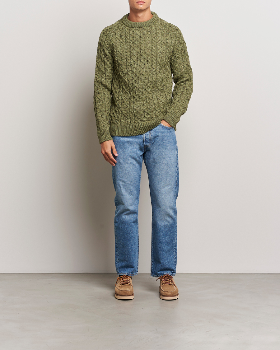 Men | Sweaters & Knitwear | Peregrine | Hudson Wool Aran Knitted Jumper Apple