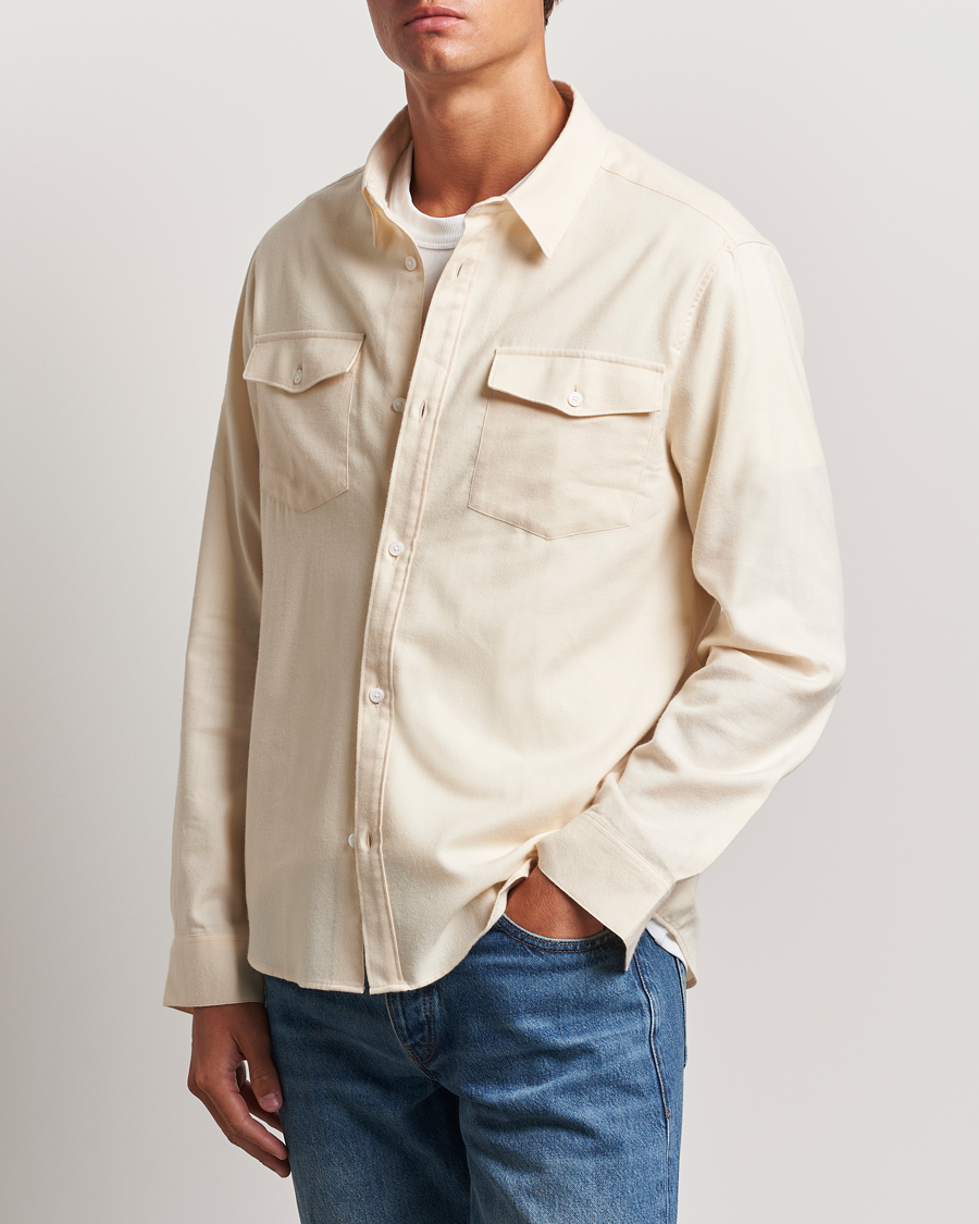 FRAME Double Pocket Wool Blend Shirt Off White at CareOfCarl.com