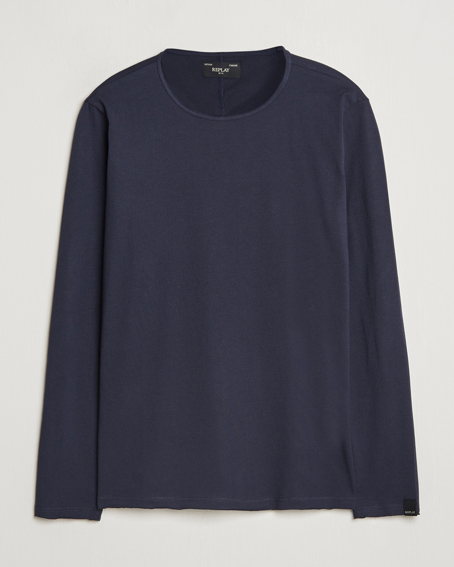 Men | T-Shirts | Replay | Crew Neck Long Sleeve T-Shirt Night Blue