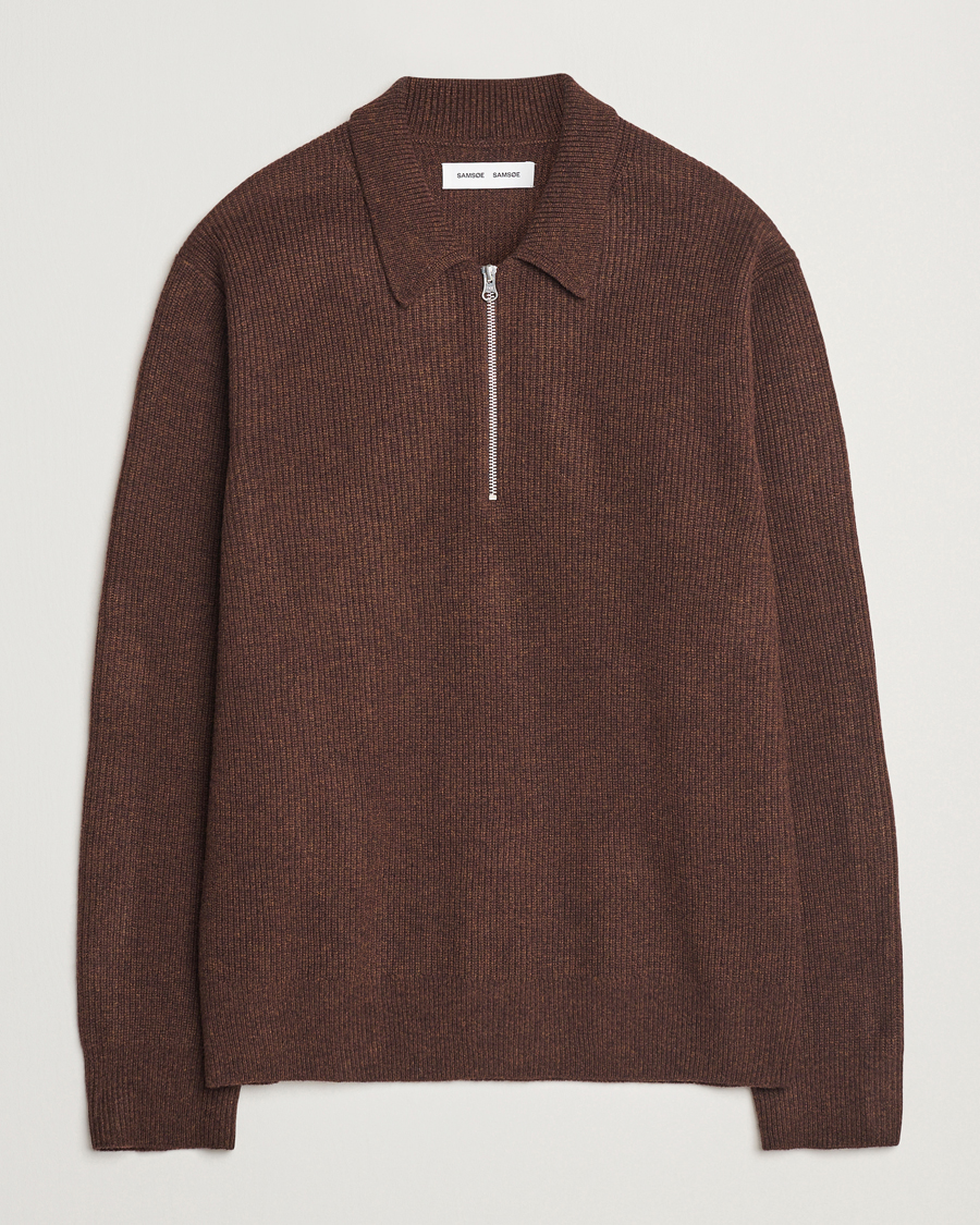 Men | Sweaters & Knitwear | Samsøe Samsøe | Saisaks Half Zip Polo Chocolate Brown