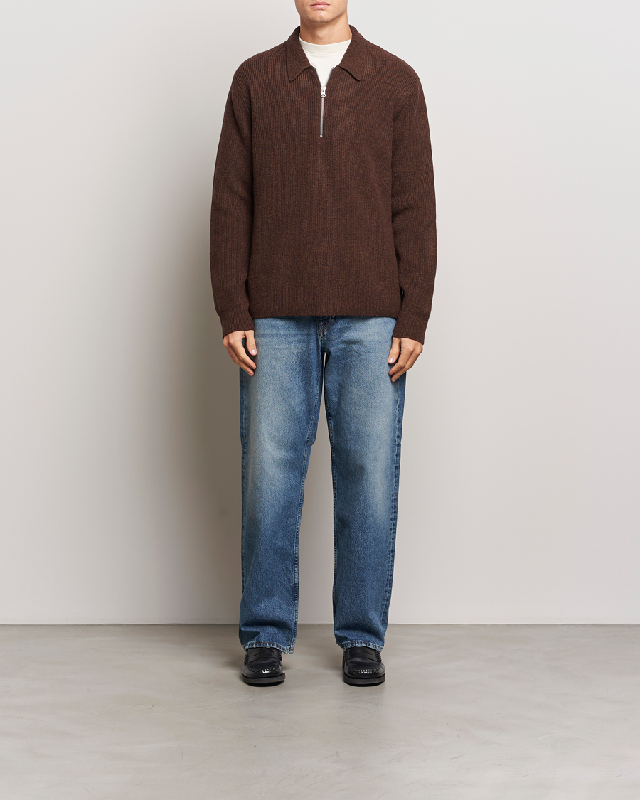 Men | Sweaters & Knitwear | Samsøe Samsøe | Saisaks Half Zip Polo Chocolate Brown