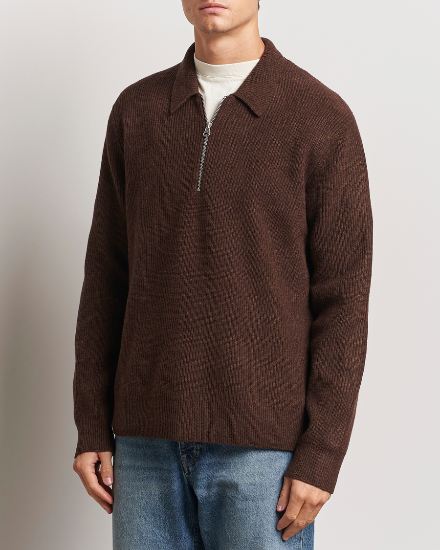 Men | Sweaters & Knitwear | Samsøe Samsøe | Saisaks Half Zip Polo Chocolate Brown