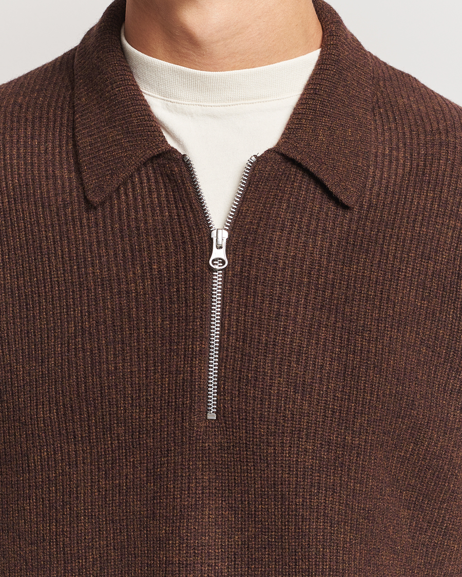 Men | Sweaters & Knitwear | Samsøe Samsøe | Saisaks Half Zip Polo Chocolate Brown