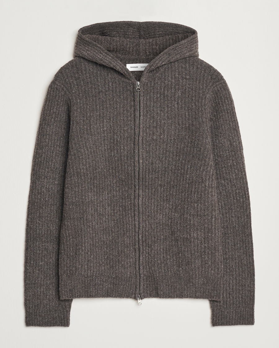 Men | Sweaters & Knitwear | Samsøe Samsøe | Koji Rib Knitted Hooded Full Zip Volcanic Ash