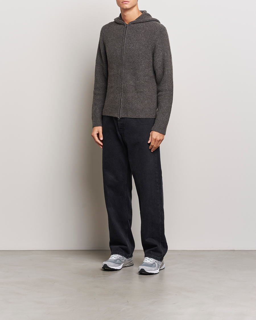 Men | Sweaters & Knitwear | Samsøe Samsøe | Koji Rib Knitted Hooded Full Zip Volcanic Ash