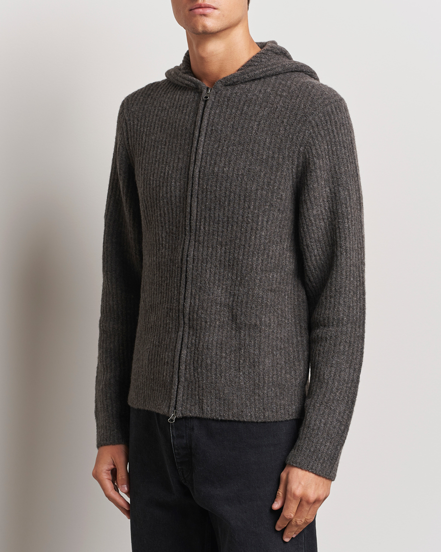 Men | Sweaters & Knitwear | Samsøe Samsøe | Koji Rib Knitted Hooded Full Zip Volcanic Ash