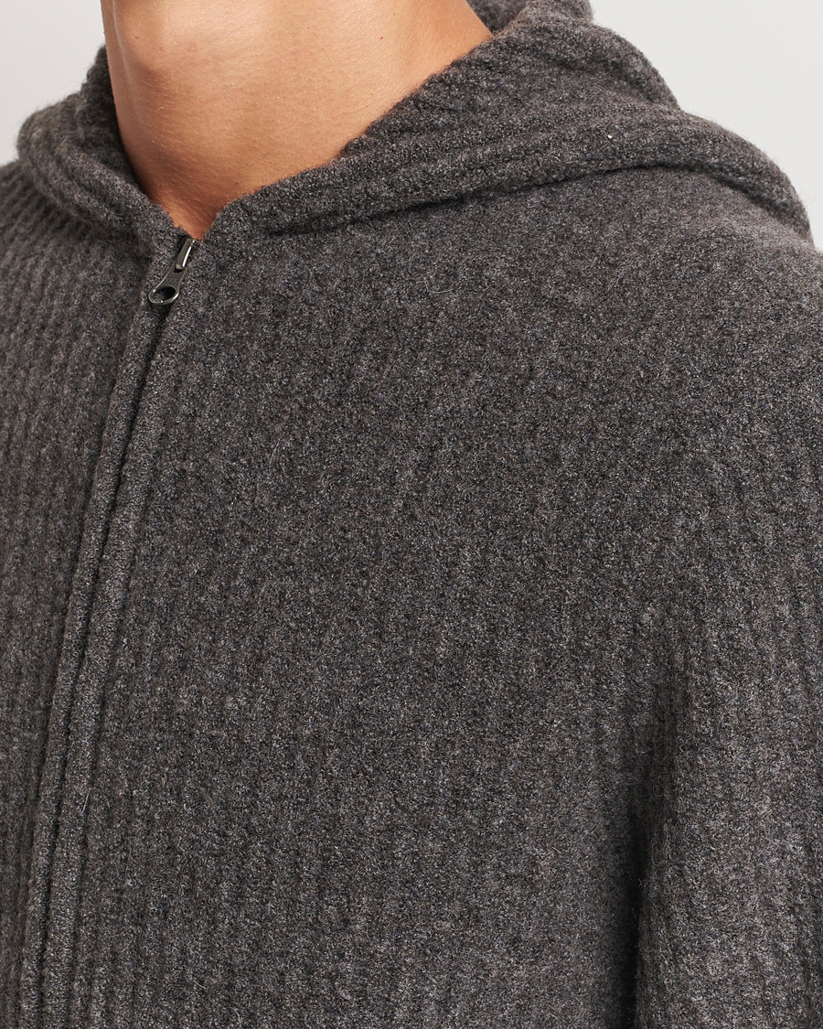 Men | Sweaters & Knitwear | Samsøe Samsøe | Koji Rib Knitted Hooded Full Zip Volcanic Ash