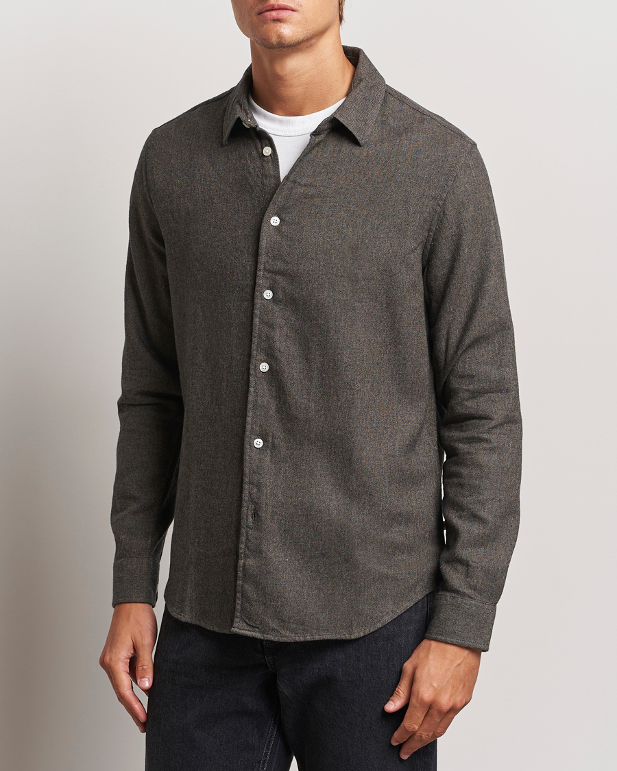 Men | Shirts | Samsøe Samsøe | Liam Brushed Flannel Shirt Major Brown Melange