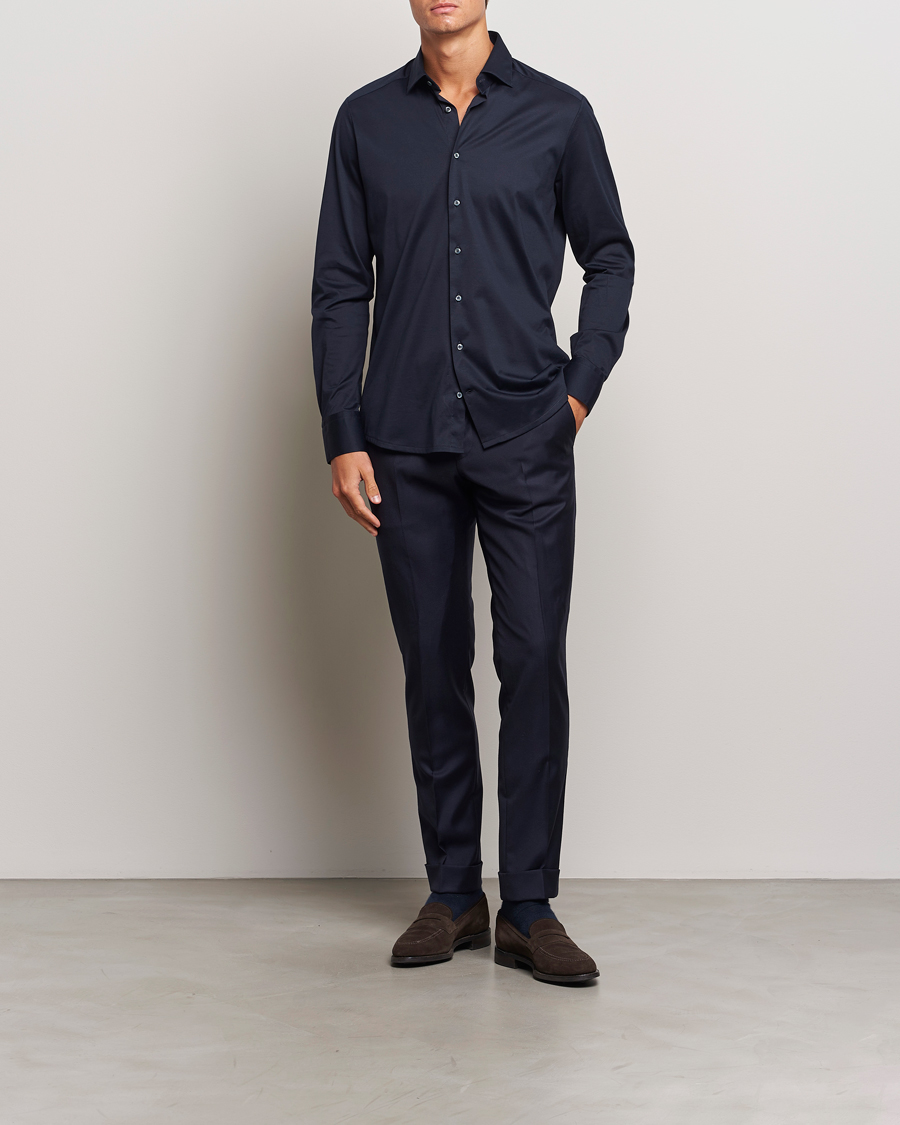 Men | Shirts | Stenströms | Slimline Stretch Jersey Shirt Navy
