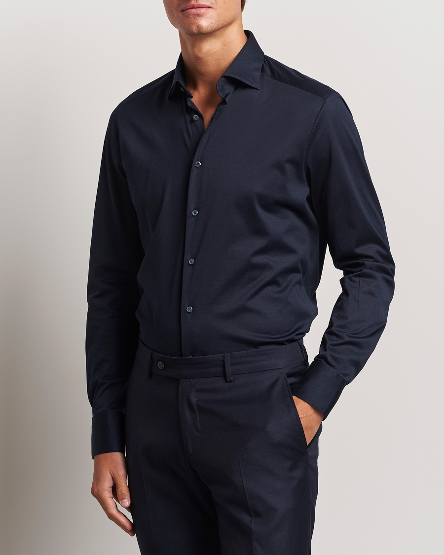 Men | Shirts | Stenströms | Slimline Stretch Jersey Shirt Navy