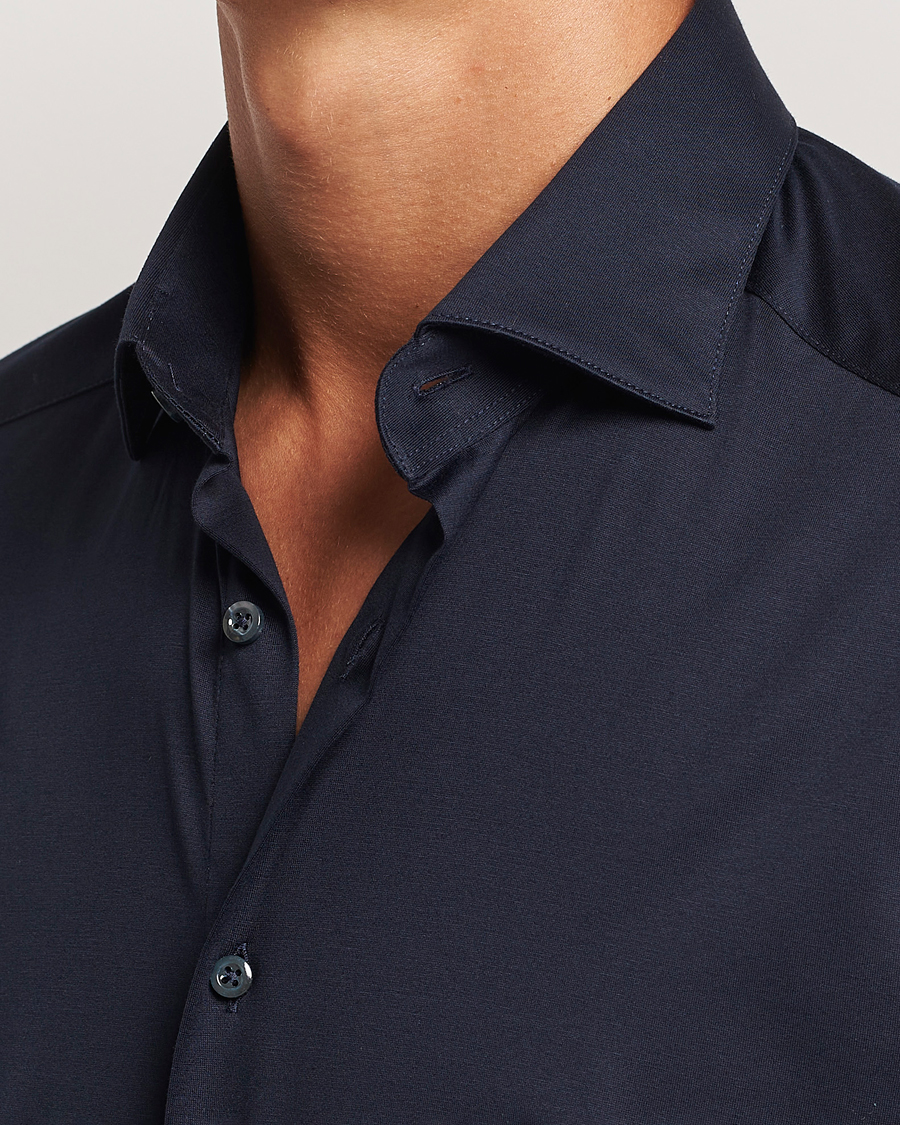 Men | Shirts | Stenströms | Slimline Stretch Jersey Shirt Navy