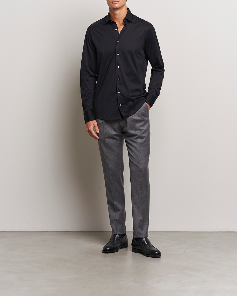 Men | Shirts | Stenströms | Slimline Stretch Jersey Shirt Black