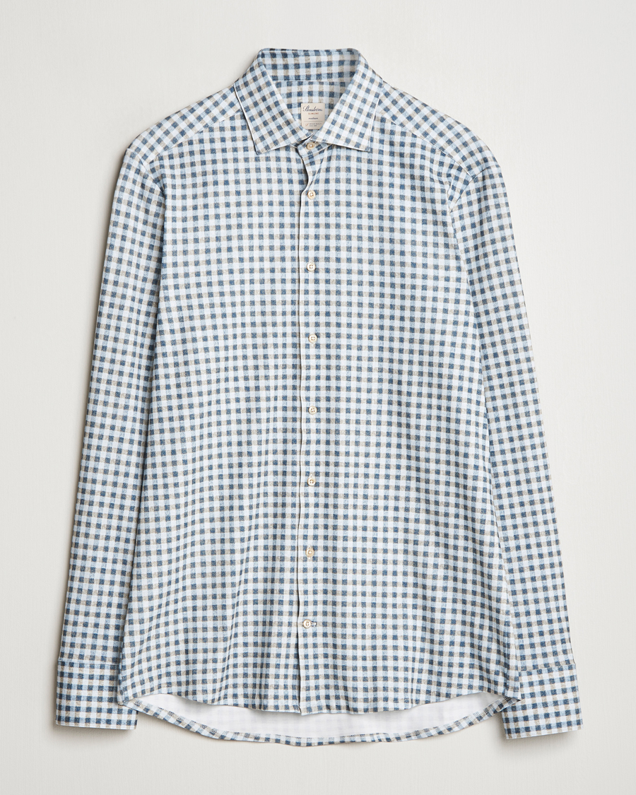 Men | Shirts | Stenströms | Slimline 4-Way Stretch Checked Shirt Blue