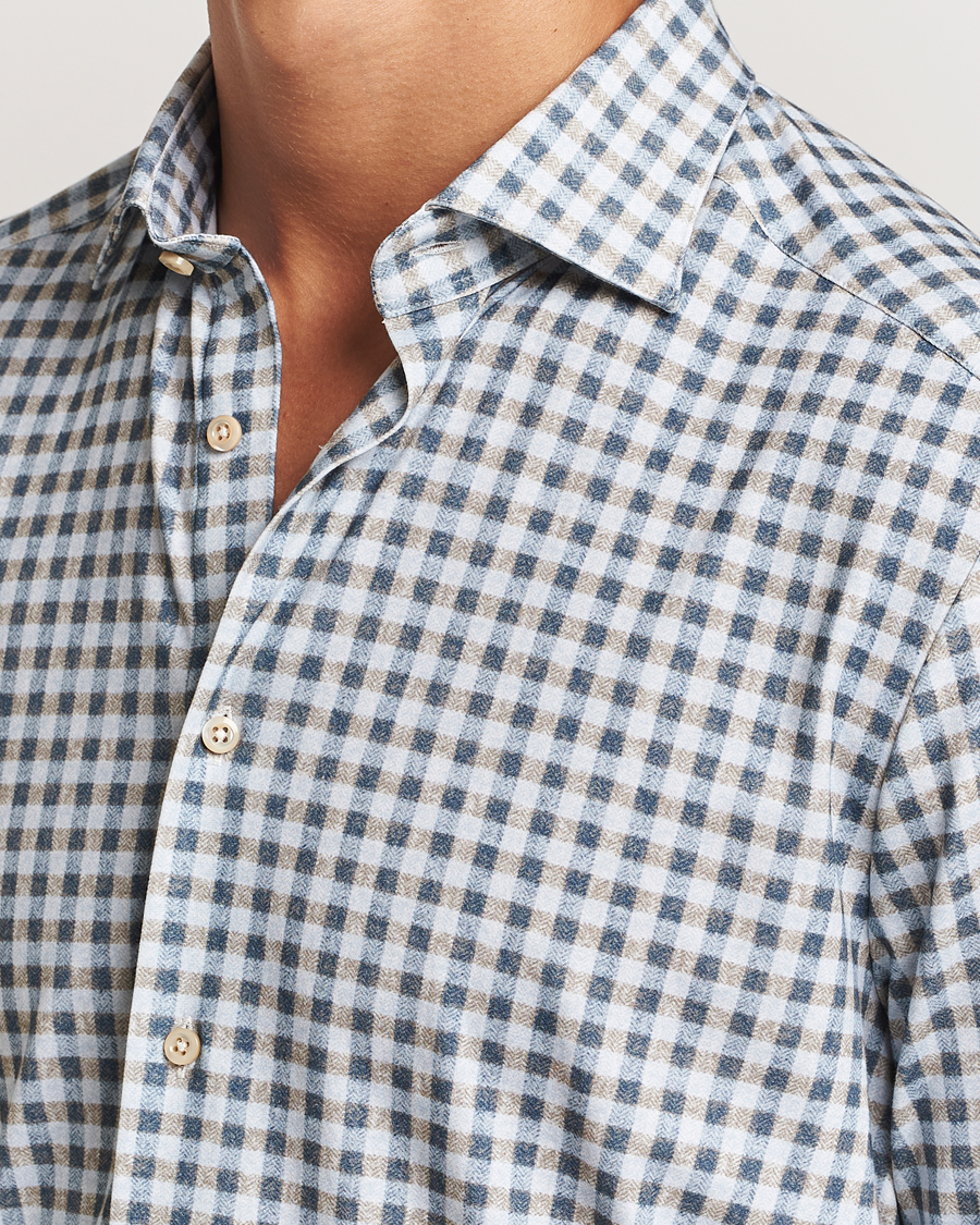 Men | Shirts | Stenströms | Slimline 4-Way Stretch Checked Shirt Blue