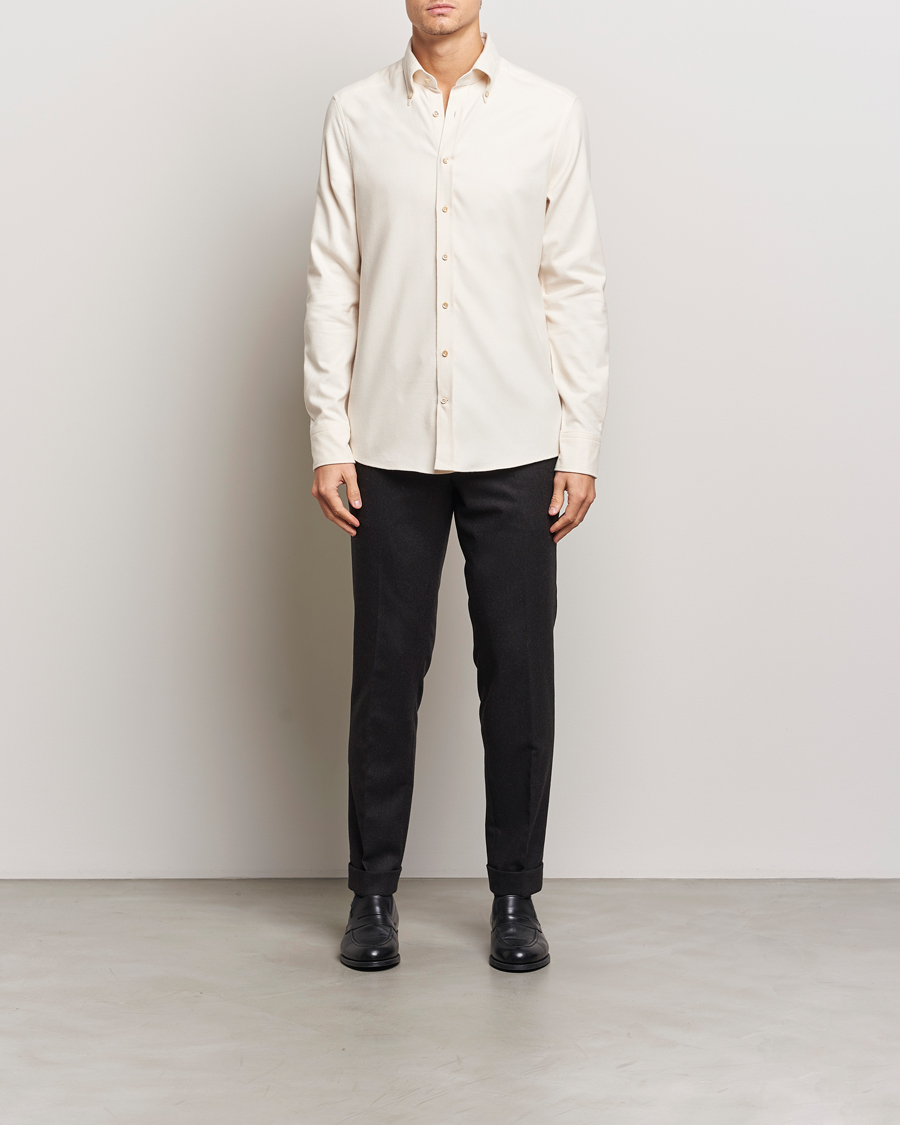 Men | Shirts | Stenströms | Slimline Flannel Shirt Beige