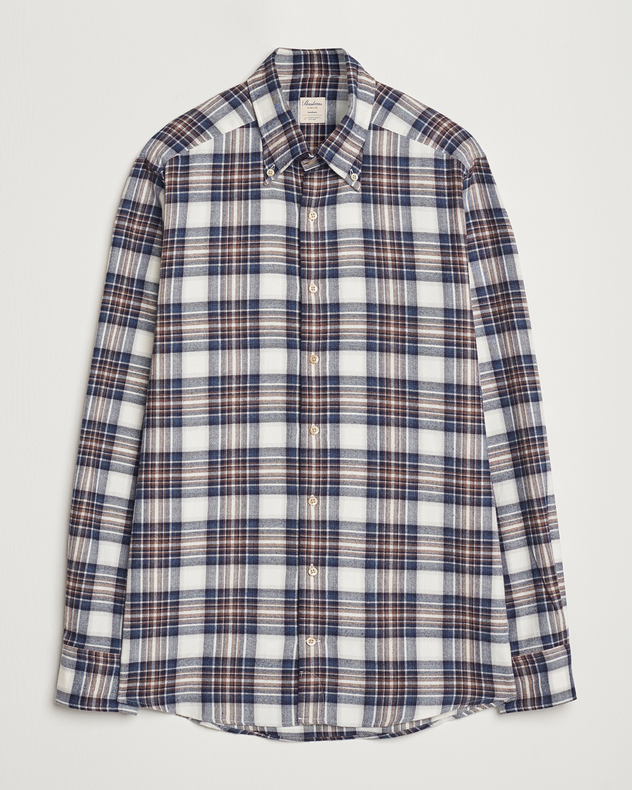 Men | Shirts | Stenströms | Slimline Flannel Big Checked Shirt Blue/Brown