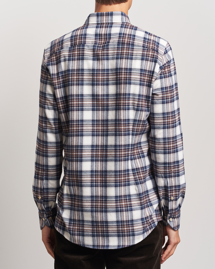 Men | Shirts | Stenströms | Slimline Flannel Big Checked Shirt Blue/Brown