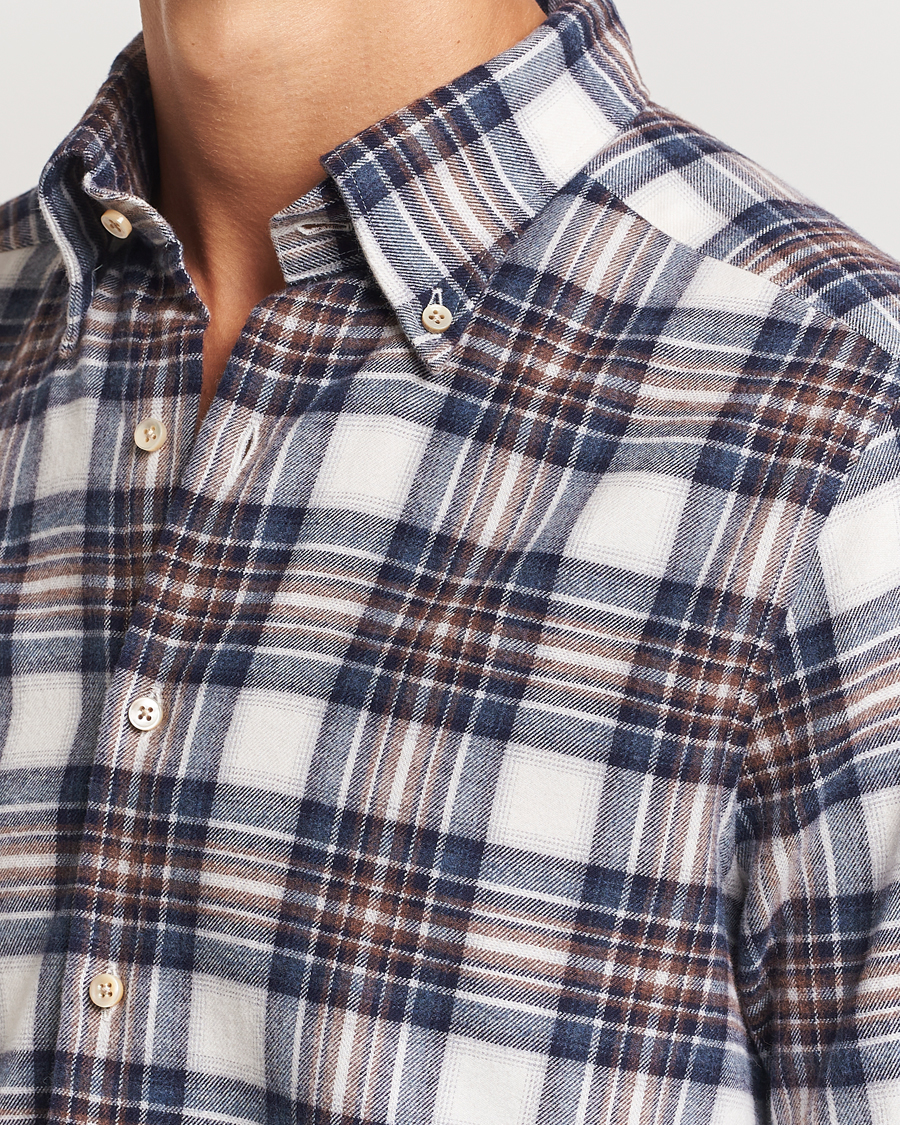 Men | Shirts | Stenströms | Slimline Flannel Big Checked Shirt Blue/Brown