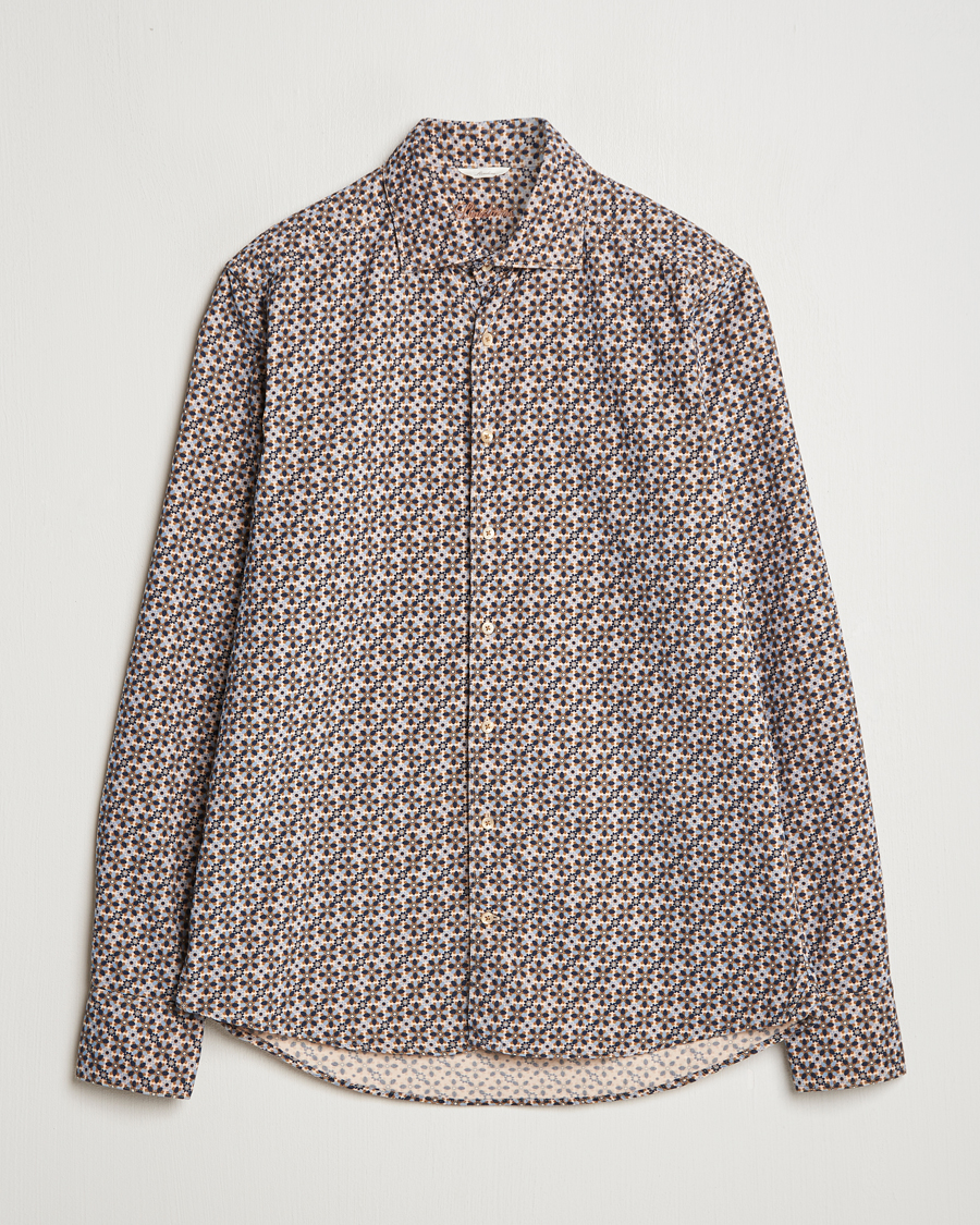 Men | Shirts | Stenströms | Slimline Printed Cord Shirt Brown