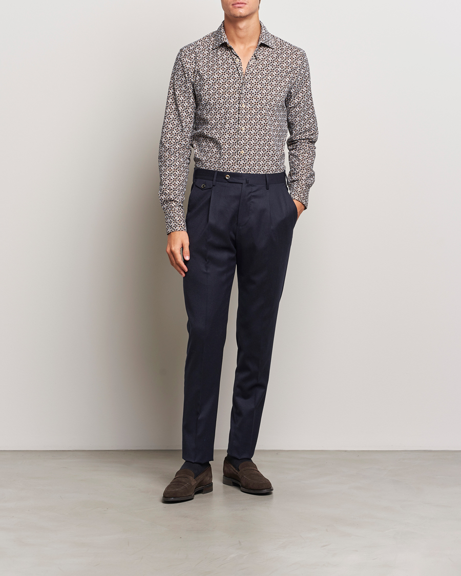 Men | Shirts | Stenströms | Slimline Printed Cord Shirt Brown