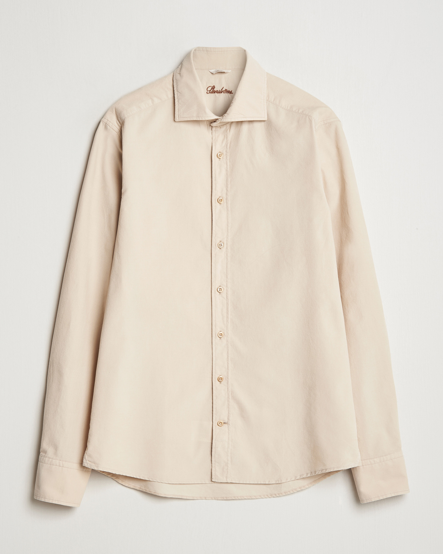 Men | Shirts | Stenströms | Slimline Cut Away Cord Shirt Beige