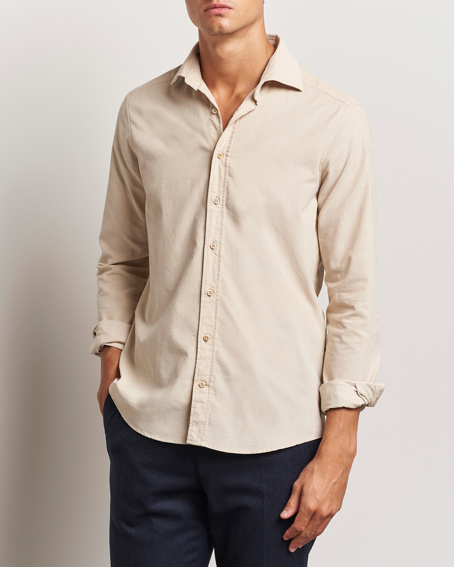 Men | Shirts | Stenströms | Slimline Cut Away Cord Shirt Beige