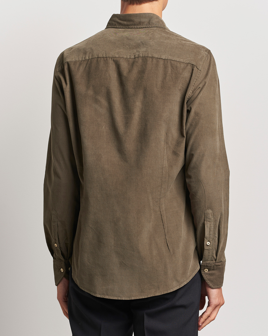 Men | Shirts | Stenströms | Slimline Cut Away Cord Shirt Dark Green