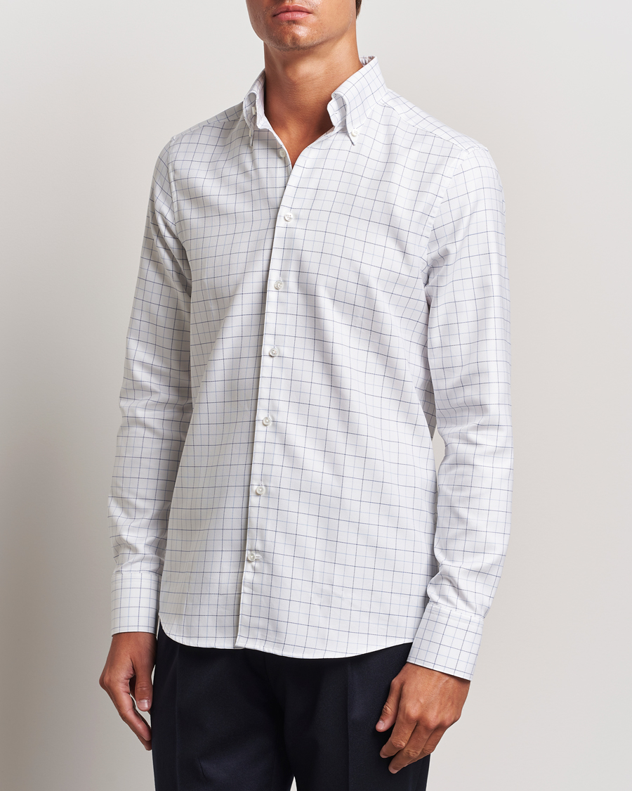 Men | Shirts | Stenströms | Slimline Checked Oxford Button Down Shirt White