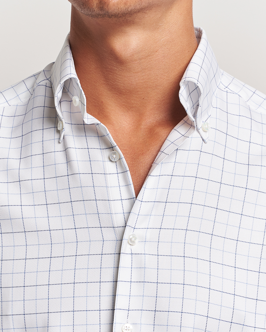 Men | Shirts | Stenströms | Slimline Checked Oxford Button Down Shirt White