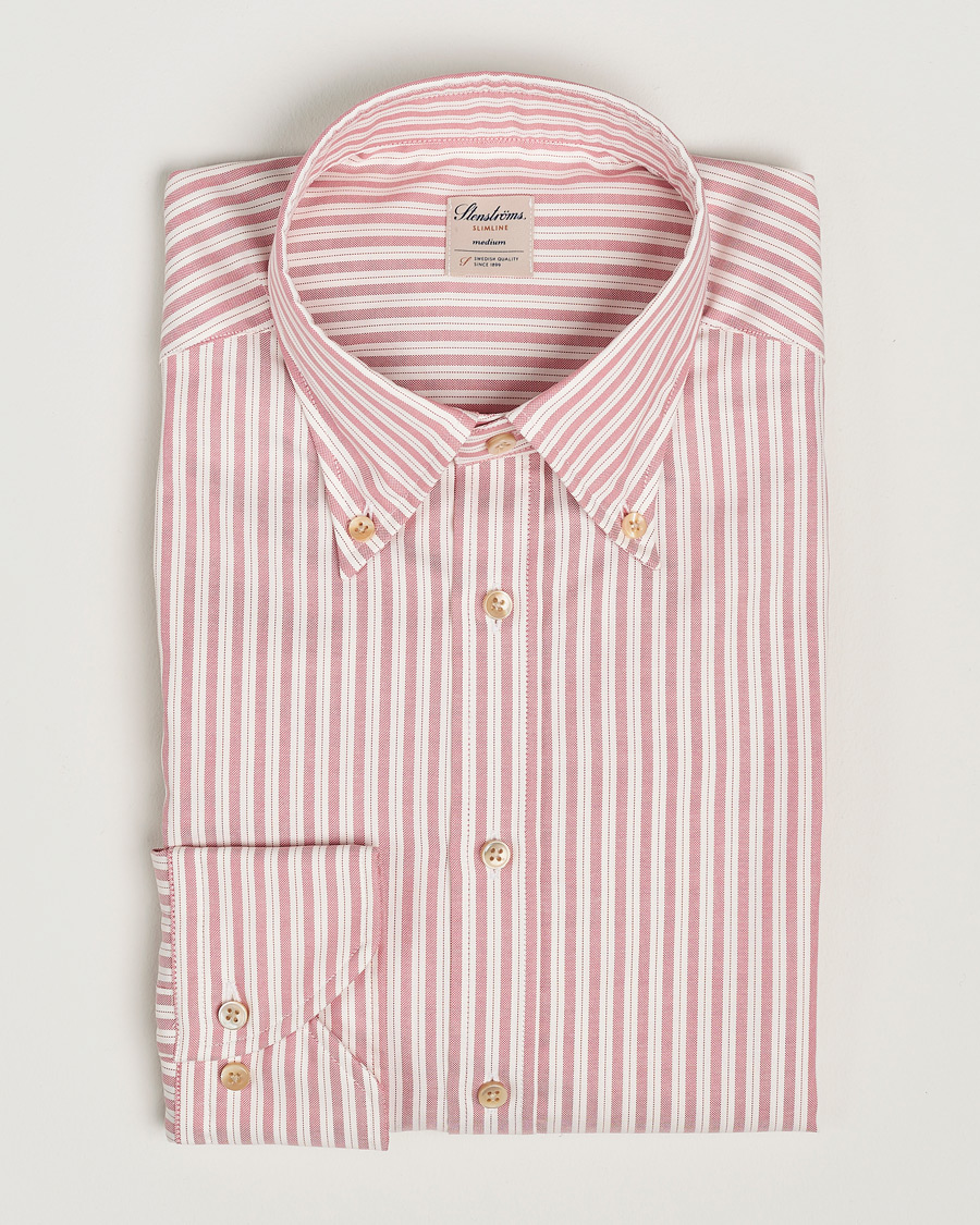 Men | Shirts | Stenströms | Slimline Vintage Stripe Oxford Shirt Red