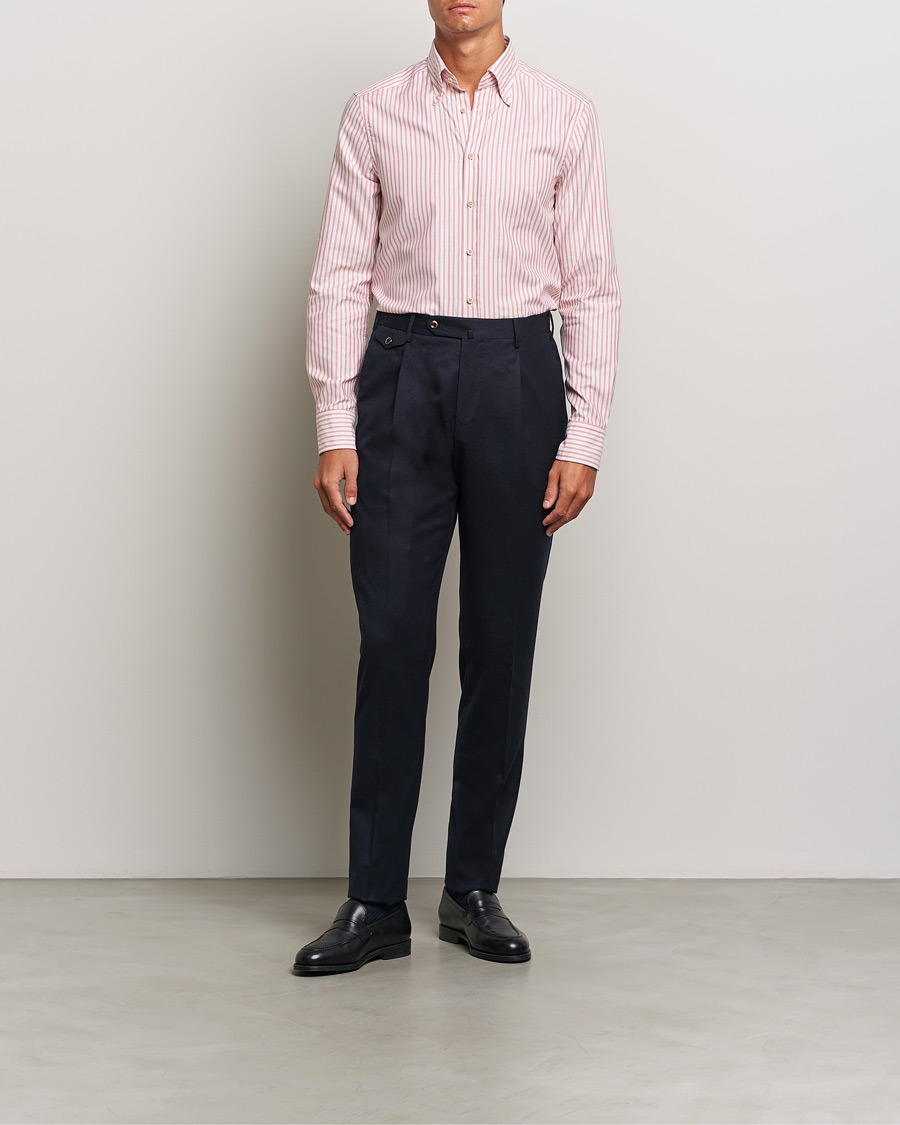 Men | Shirts | Stenströms | Slimline Vintage Stripe Oxford Shirt Red