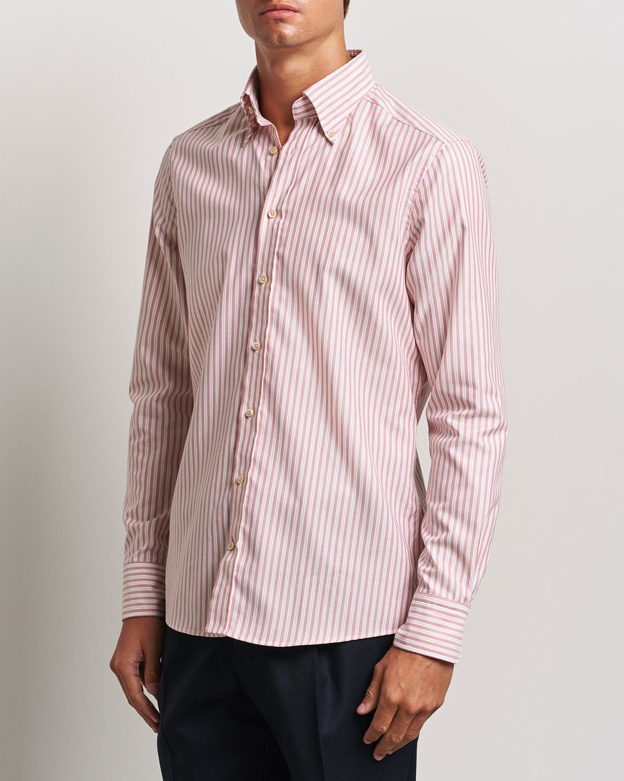 Men | Shirts | Stenströms | Slimline Vintage Stripe Oxford Shirt Red