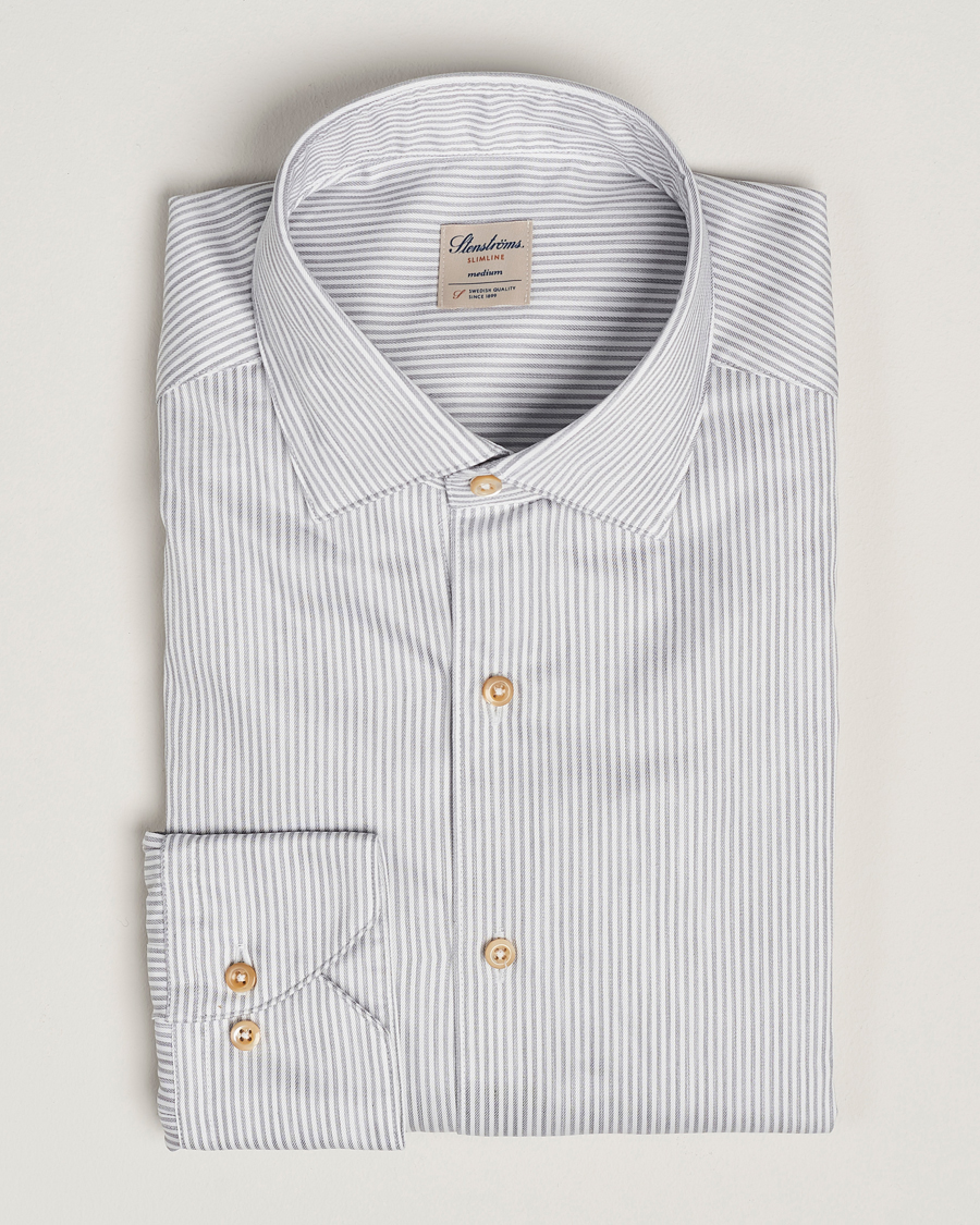 Men | Shirts | Stenströms | Slimline Melange Stripe Cut Away Shirt Grey