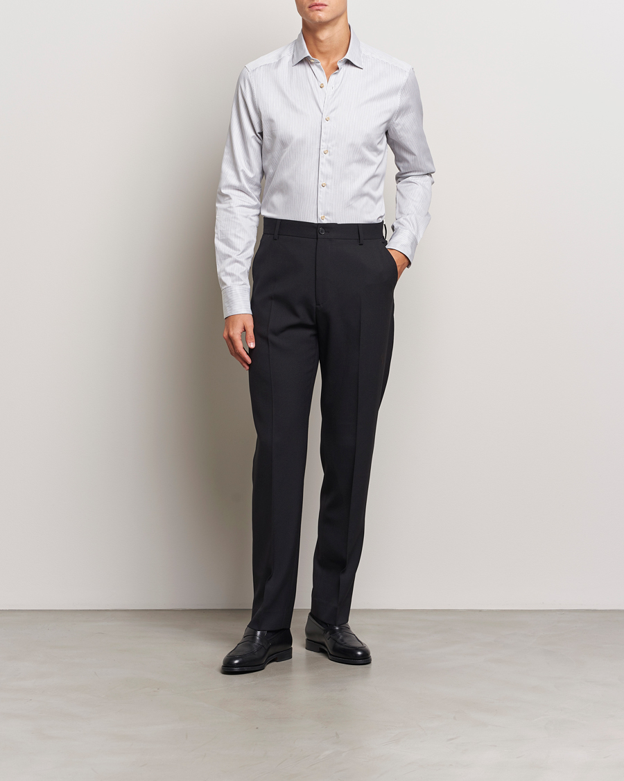 Men | Shirts | Stenströms | Slimline Melange Stripe Cut Away Shirt Grey