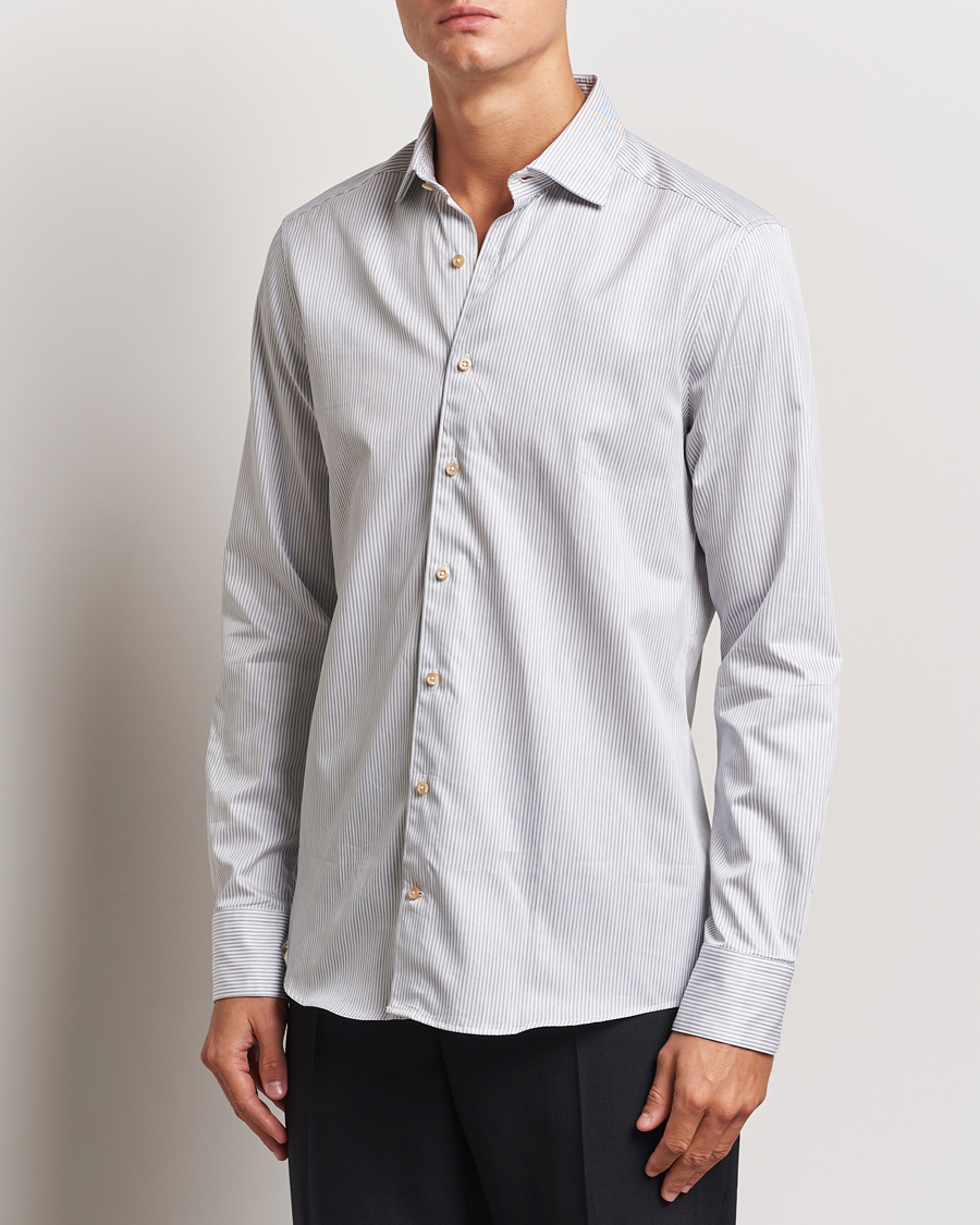 Men | Shirts | Stenströms | Slimline Melange Stripe Cut Away Shirt Grey