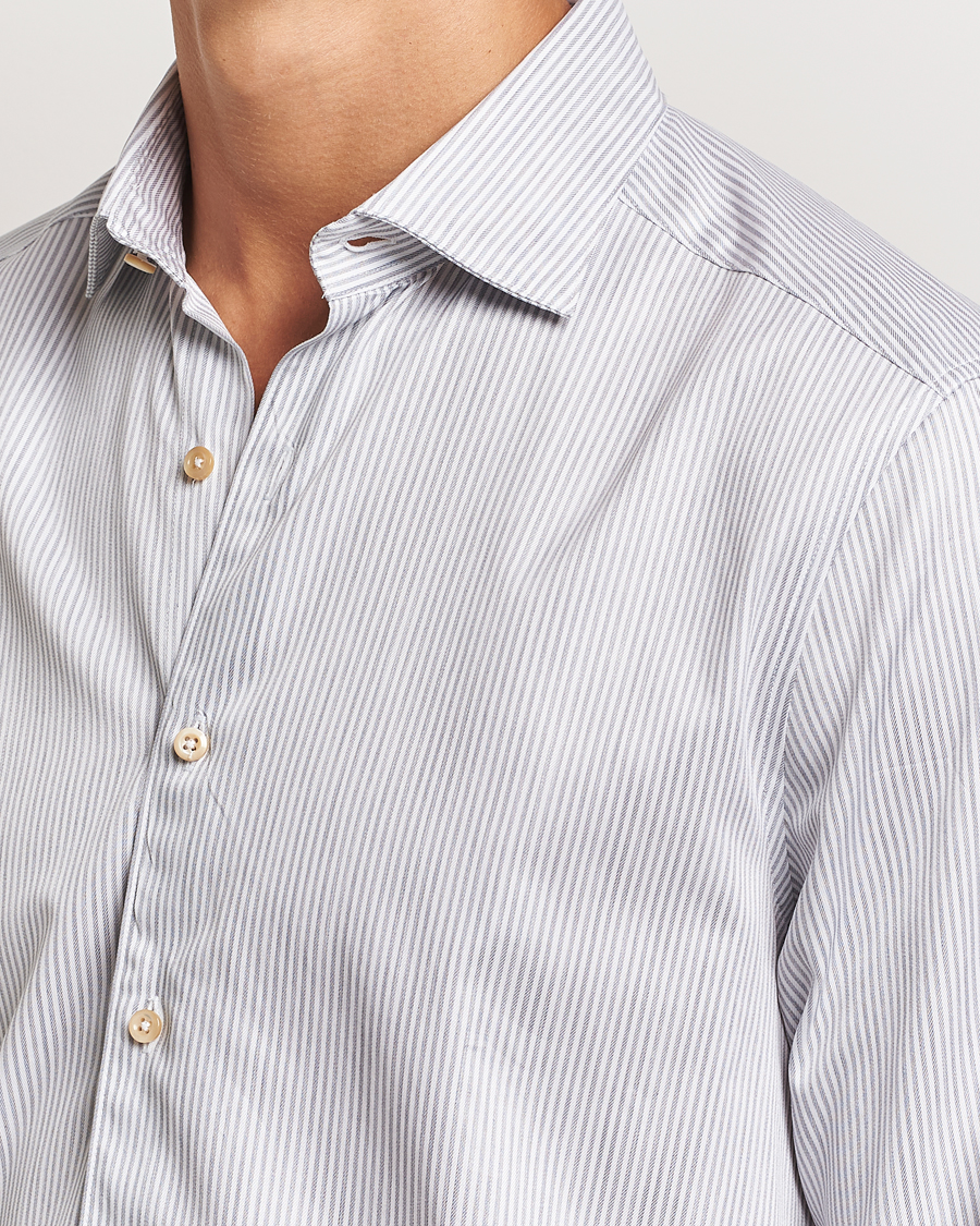 Men | Shirts | Stenströms | Slimline Melange Stripe Cut Away Shirt Grey