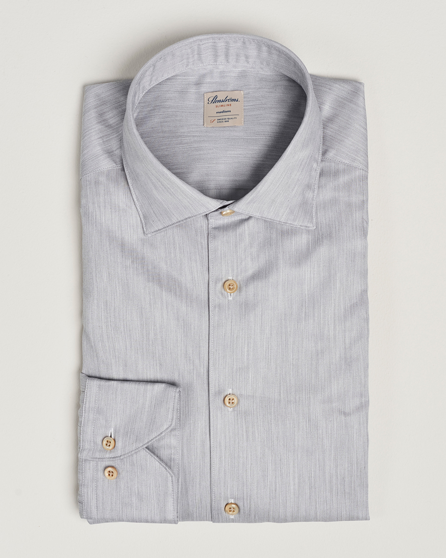 Men | Shirts | Stenströms | Slimline Twill Melange Cut Away Shirt Grey