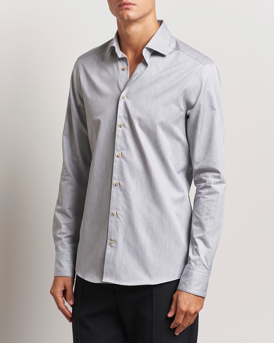 Men | Shirts | Stenströms | Slimline Twill Melange Cut Away Shirt Grey
