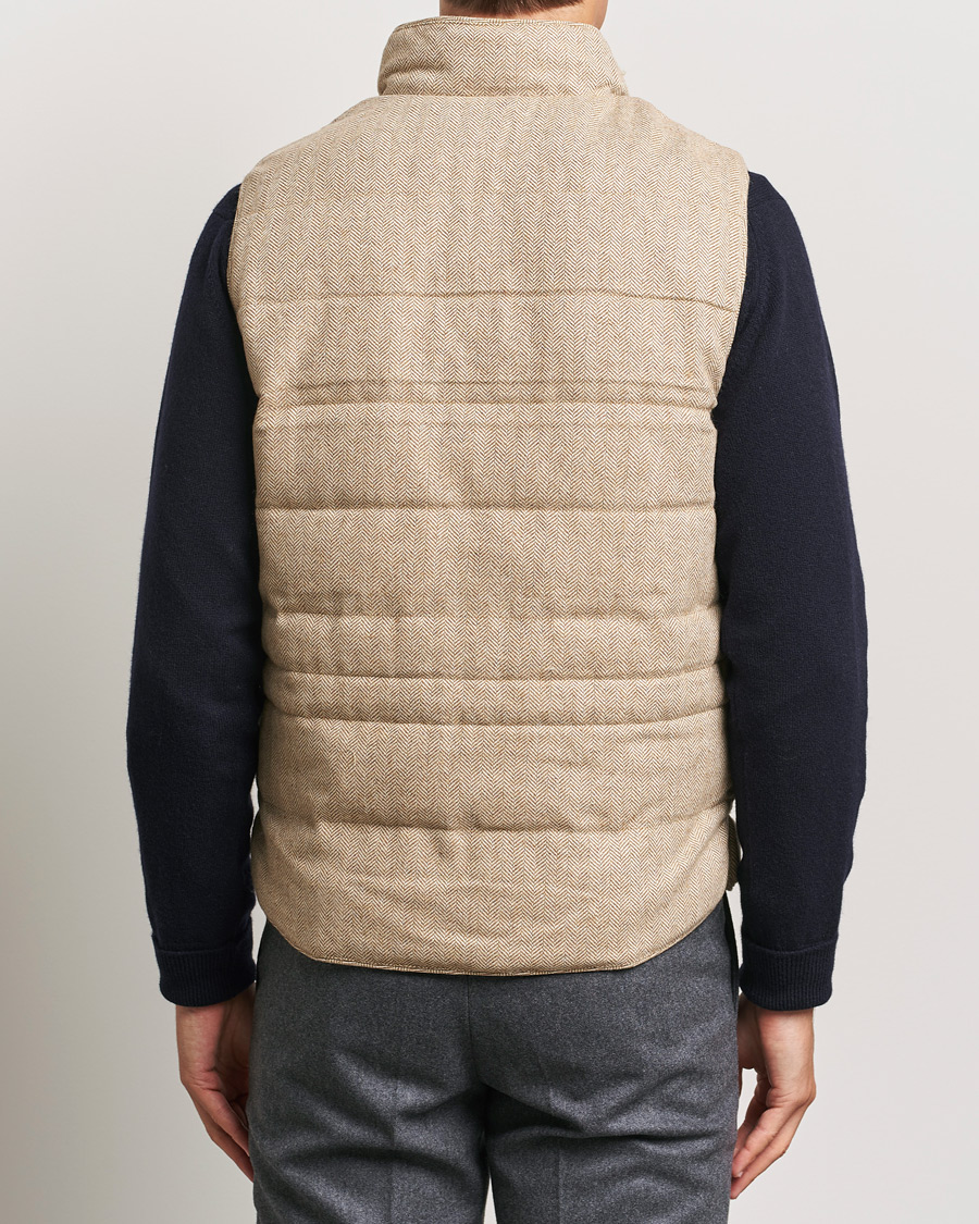 Men | Coats & Jackets | Stenströms | Padded Herringbone Wool Vest Brown