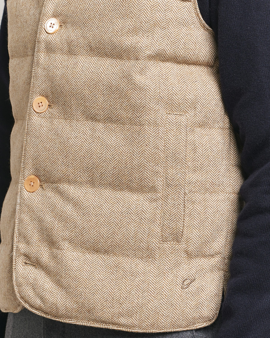 Men | Coats & Jackets | Stenströms | Padded Herringbone Wool Vest Brown