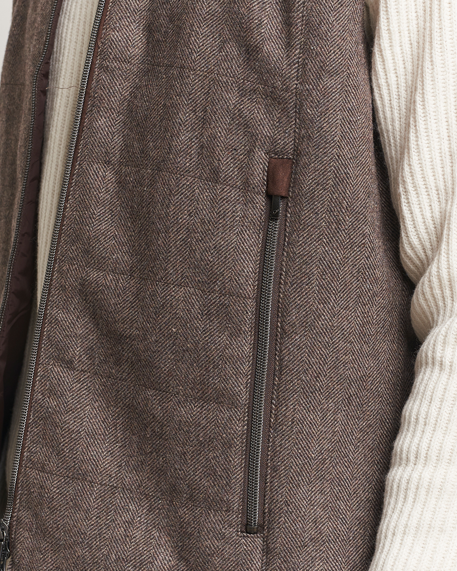 Men | Coats & Jackets | Stenströms | Alcantara Detail Herringbone Wool Vest Dark Brown