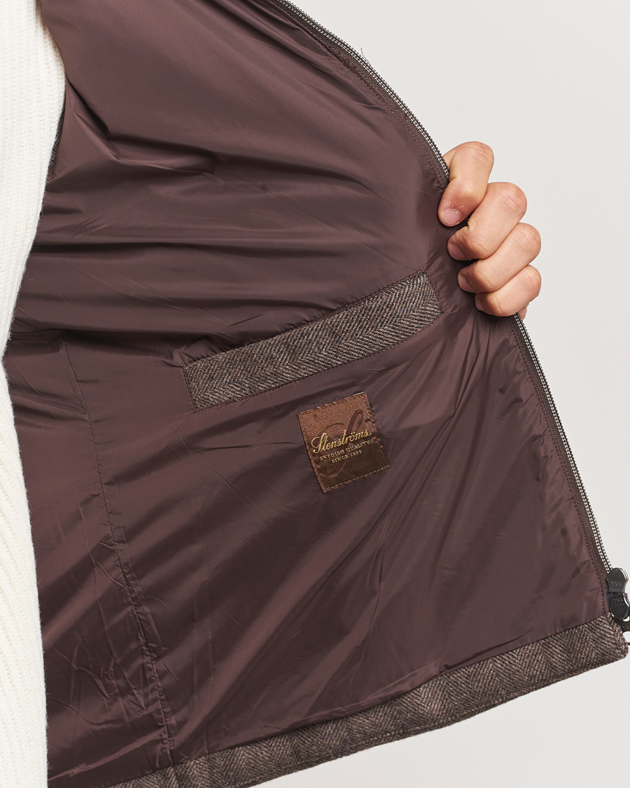 Men | Coats & Jackets | Stenströms | Alcantara Detail Herringbone Wool Vest Dark Brown