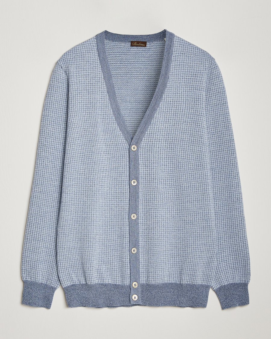 Men | Sweaters & Knitwear | Stenströms | Pepita Merino Wool Cardigan Navy