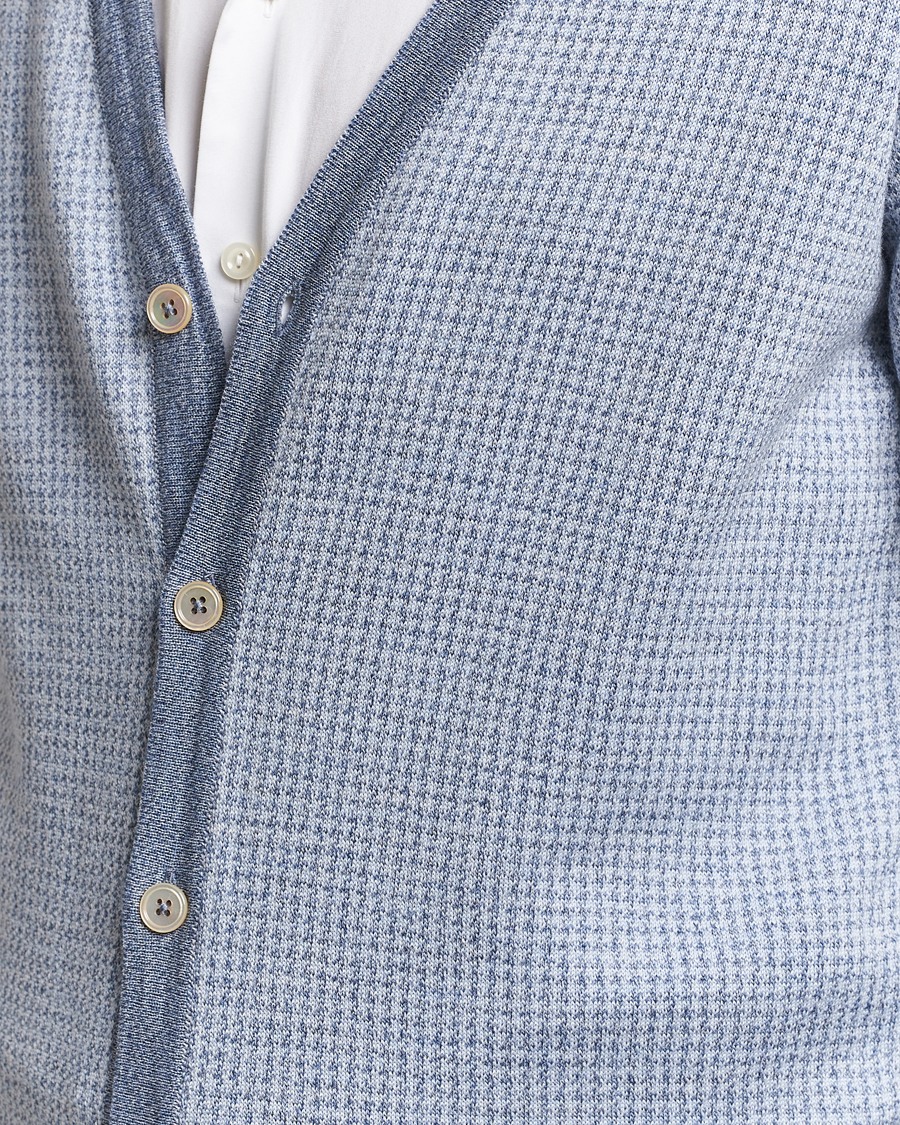 Men | Sweaters & Knitwear | Stenströms | Pepita Merino Wool Cardigan Navy