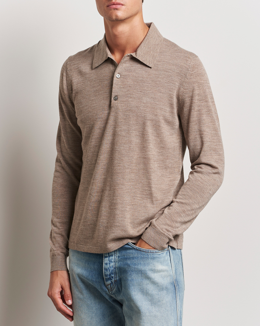 Men | Sweaters & Knitwear | Tiger of Sweden | Eross Extra Fine Merino Poloshirt Beige Melange