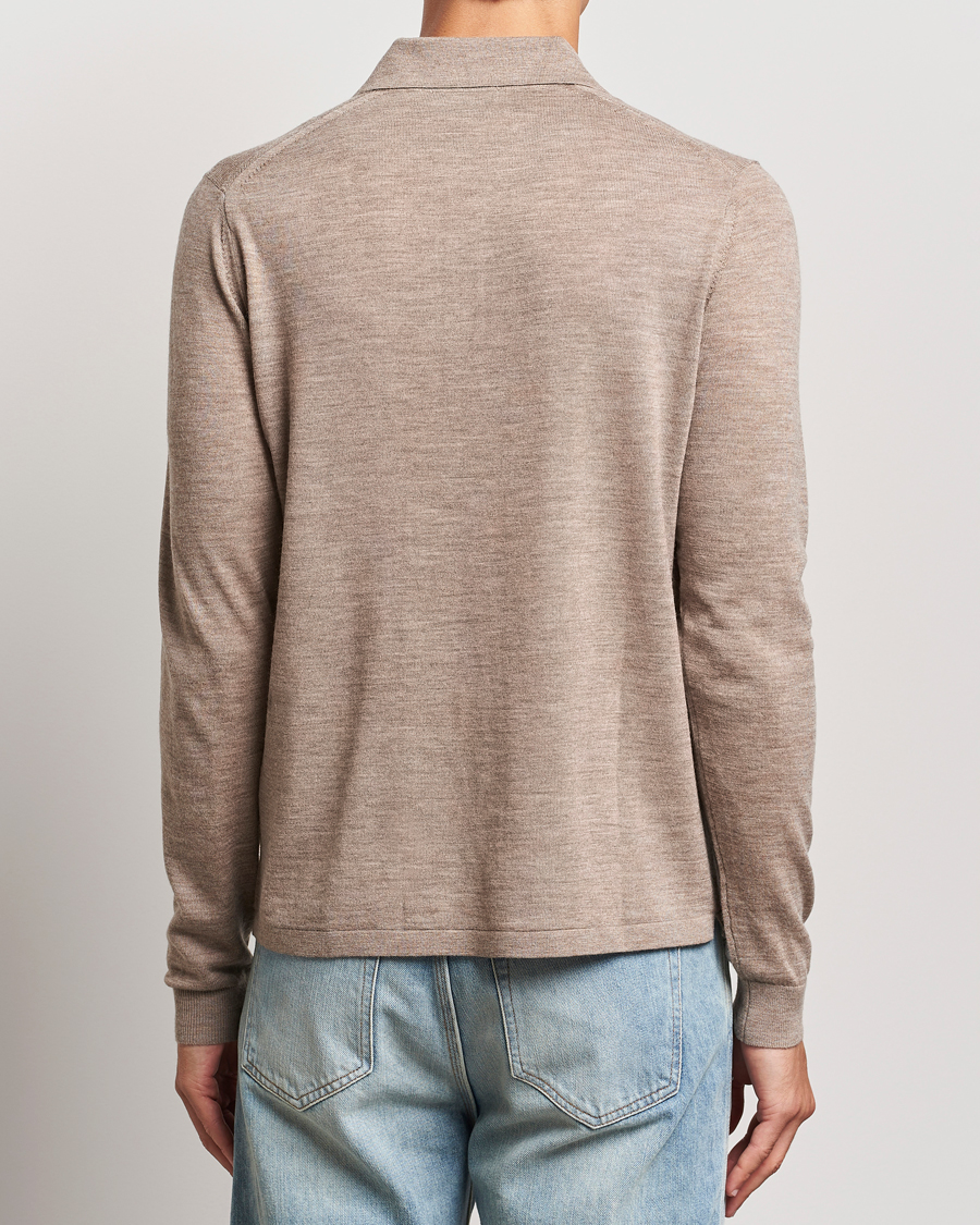 Men | Sweaters & Knitwear | Tiger of Sweden | Eross Extra Fine Merino Poloshirt Beige Melange