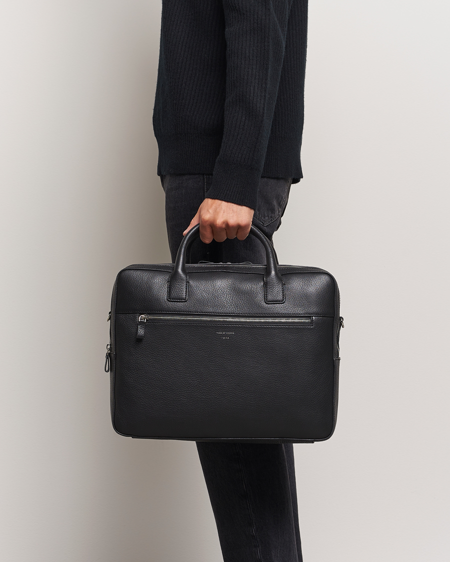 Men | Tiger of Sweden Beridare Double Zip Leather Briefcase Black | Tiger of Sweden | Beridare Double Zip Leather Briefcase Black