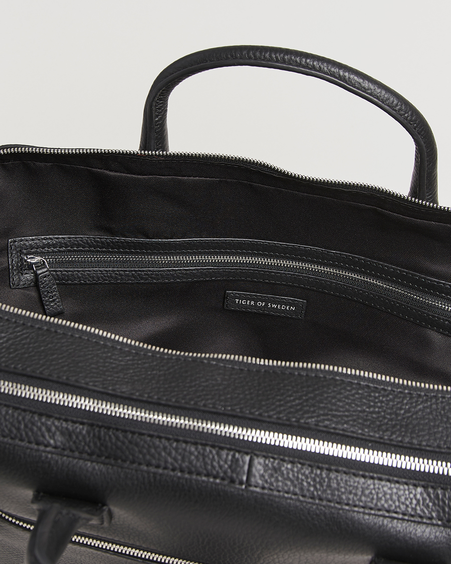 Men | Tiger of Sweden Beridare Double Zip Leather Briefcase Black | Tiger of Sweden | Beridare Double Zip Leather Briefcase Black