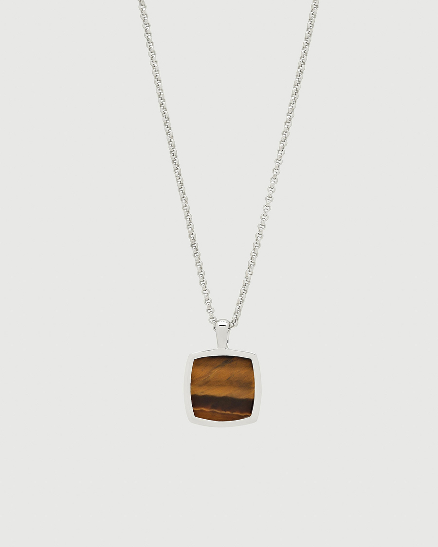 Men | Jewellery | Tom Wood | Cushion Pendant Tiger Eye Silver